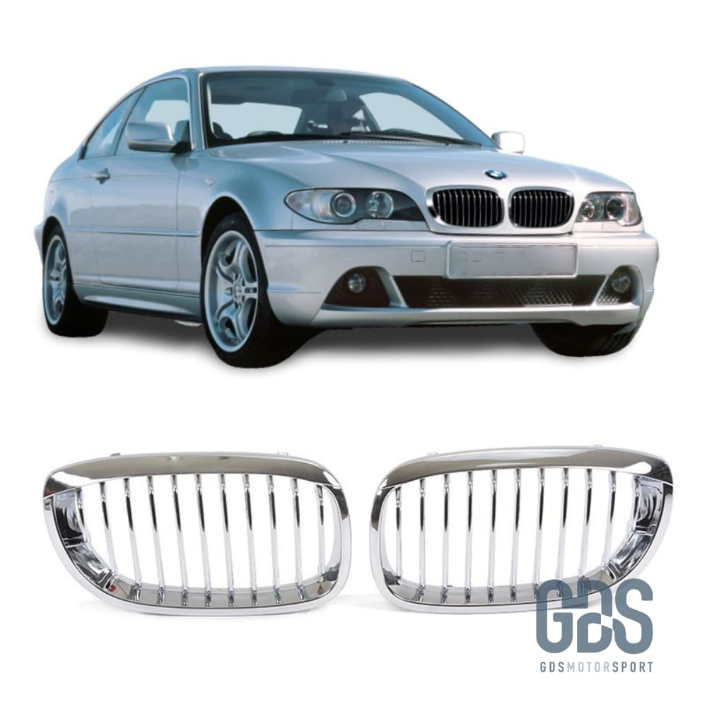 2 Grilles de calandre CHROME BMW serie 3 E46 PH2 2003 a 2006 COUPE / CABRIOLET - Calandres - GDS Motorsport