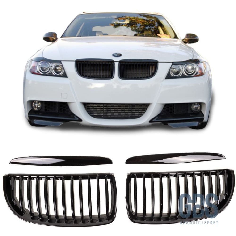 2 Grilles de calandre NOIR BRILLANT BMW série 3 E90 / E91 PH1 2005 a 2008 Berline / Touring - Calandres - GDS Motorsport