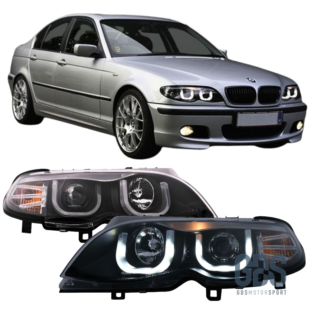 Phares avant Look Double U à LED pour BMW Série 3 E46 phase 2 H7/H7 - Éclairage de véhicule - GDS Motorsport