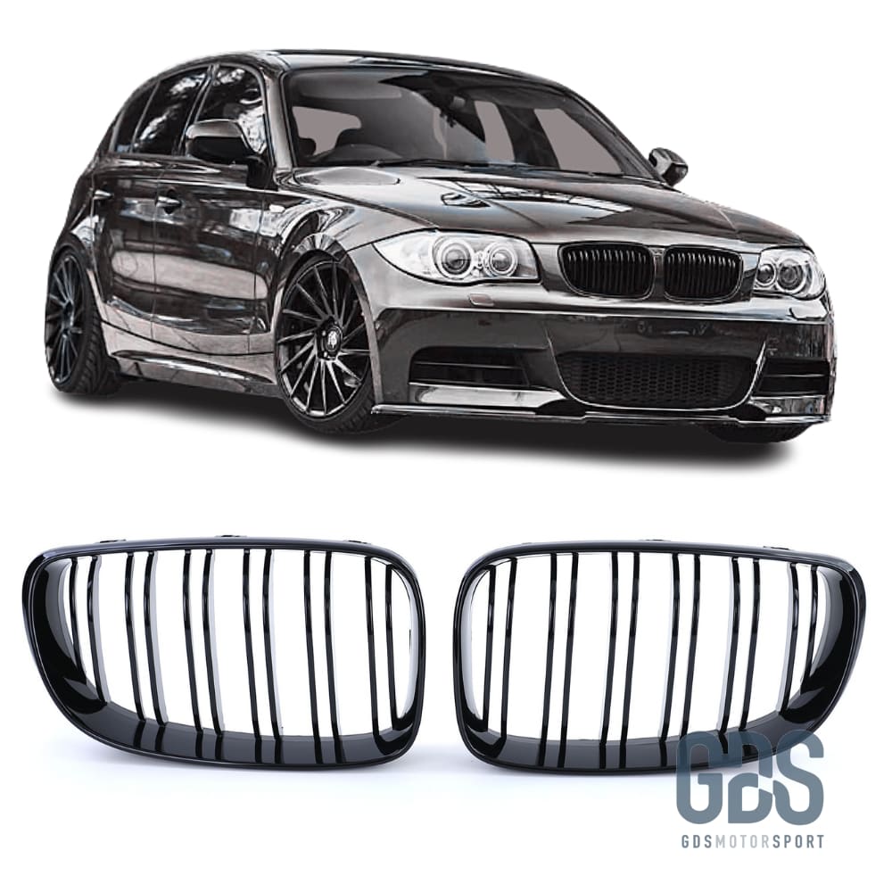 2 Grilles de calandre NOIR BRILLANT DOUBLE LAME BMW série 1 PHASE 2007 à 2014 - Calandres - GDS Motorsport