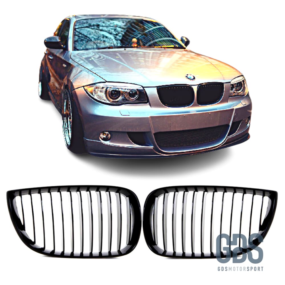 2 Grilles de calandre NOIR Brillant Performance BMW serie 1 PHASE 2004 a 2007 - Calandres - GDS Motorsport