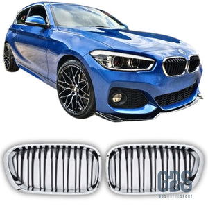 2 Grilles calandre double lame Chrome et Noir BMW série 1 F20 F21 Phase - Calandres - GDS Motorsport